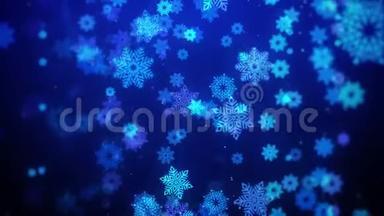 圣诞动画背景蓝色主题与雪花飘落在时尚和优雅的主题，循环